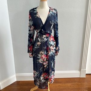 Designs Floral Boho Kimono Beach Pool Coverup Side Slits with Tie Closure M/L